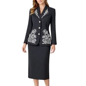 Ben Marc 2pcs Beaded Blazer Skirt Set Church Suit Black Size 10